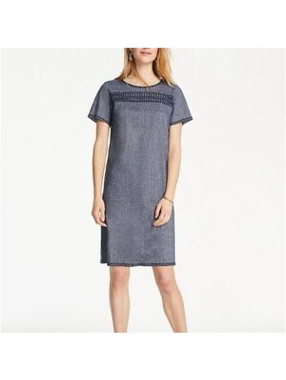Ann Taylor EUC Women's Chambray Denim Mini Shift Dress Size 0P